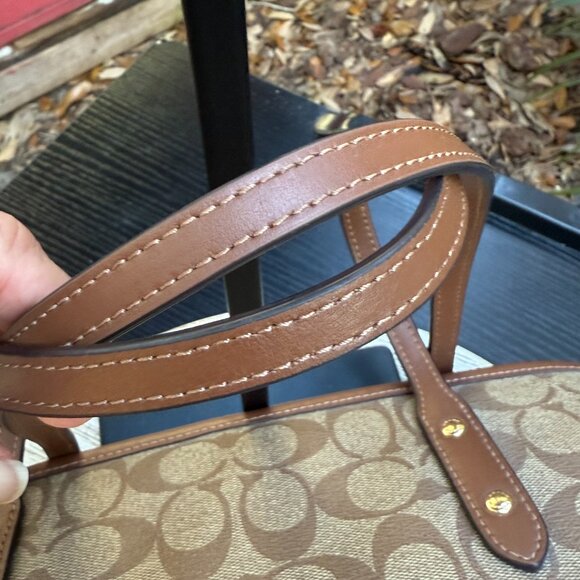 COACH Signature Coated Canvas Leather Drawstring Carryall Women's Tote New - Picture 10 of 15